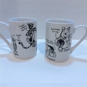 Churchill Disney Winnie The Pooh Mug Set of Two Black White Tigger Piglet Eeyore